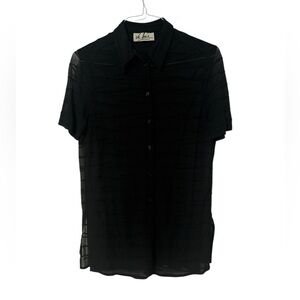 Va Bene Vintage approx Large Women’s Black Textured Sheer Button-Up Shirt